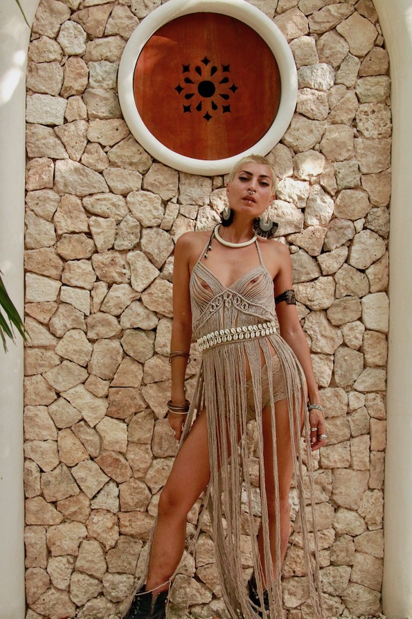 Macrame beach dress - FLORITA beige