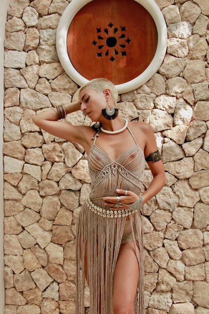 Macrame beach dress - FLORITA beige